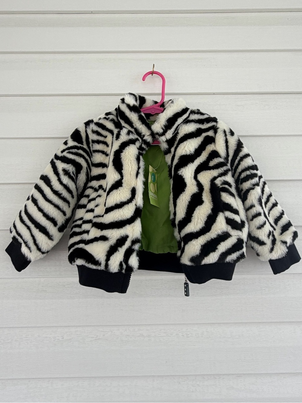 Vintage Zebra Print Coat 3T NWT Toddler Faux Fur Jacket Black White Animal Print